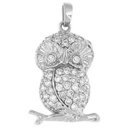 This sweet little owl is sitting on a branch and nicely decorated with cubic zirconium.
