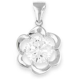 Flower Silver Pendant 8mm Diameter Round CZ - necklace included