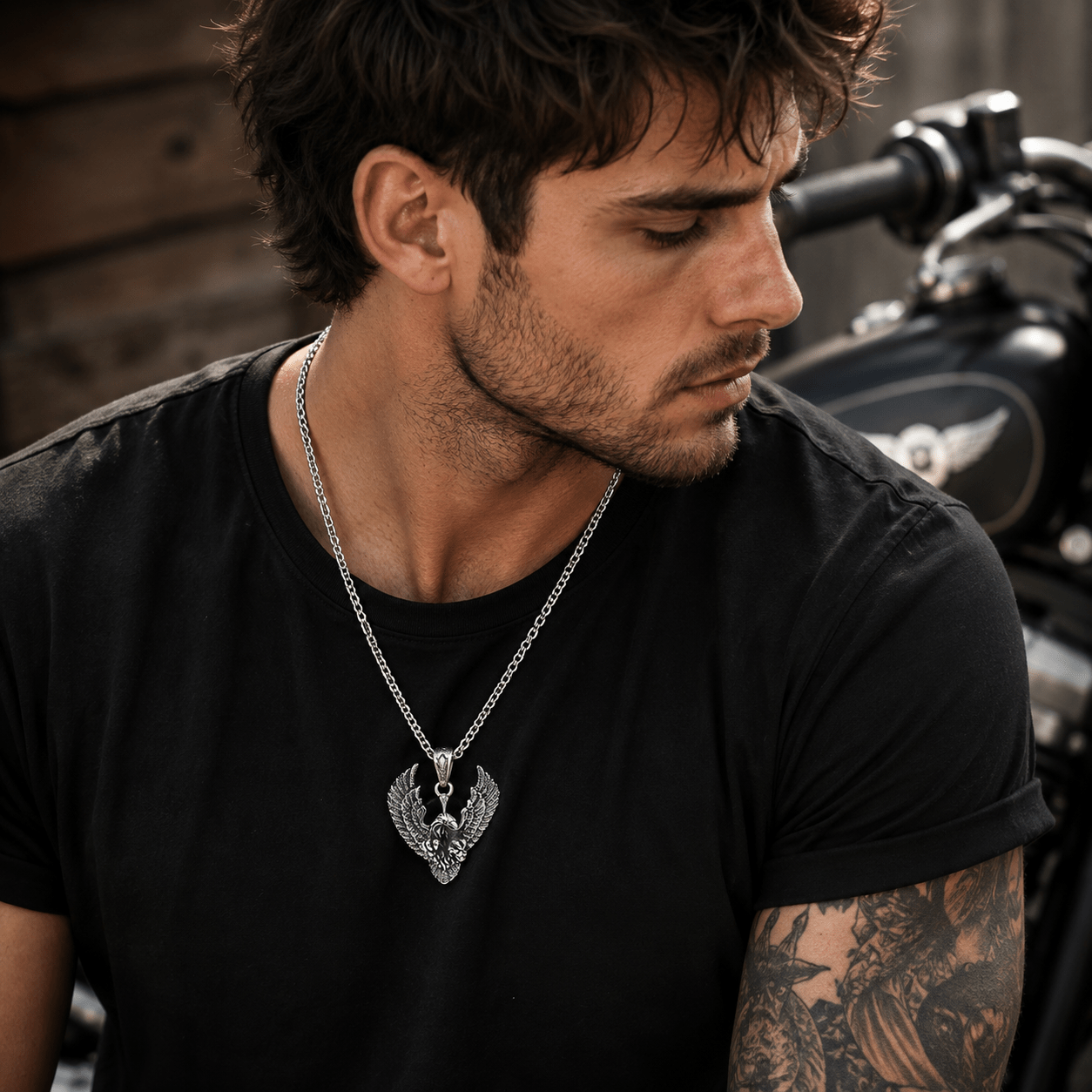 Biker Style Eagle Pendant – with Rolo Chain Biker Style Eagle Pendant - with Rolo Chain - Image 1