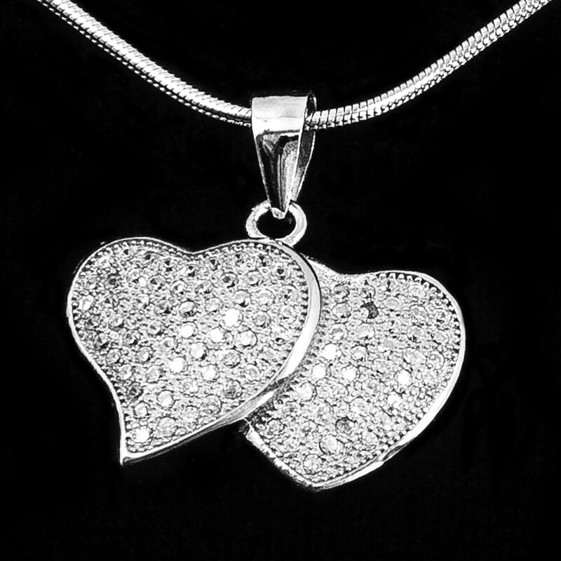 Silver Double Heart Pendant with Micro Set CZ