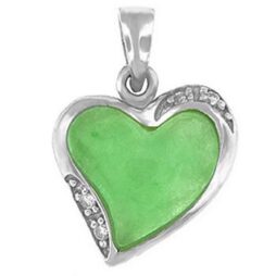 Heart Shaped Silver and Jade Pendant with CZ