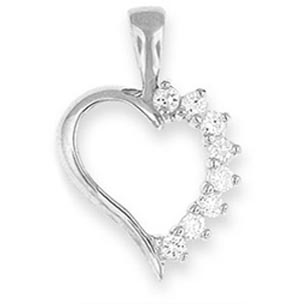 Cubic Zirconia on Silver Heart Pendant