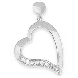 Cubic Zirconia on Silver Heart Pendant & Chain