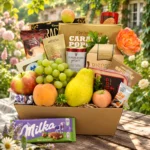 Farmers’ Offerings Fruit Basket with fresh apples, pears, kiwi, gourmet cheese, crackers and chocolates