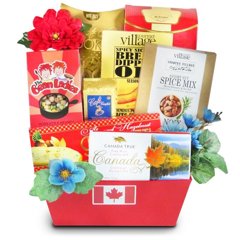 Greetings From Canada gift basket with gourmet foods of Canada