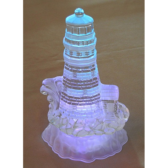 Lighthouse With Lit Up Base Glass Block Figurine - Image 2