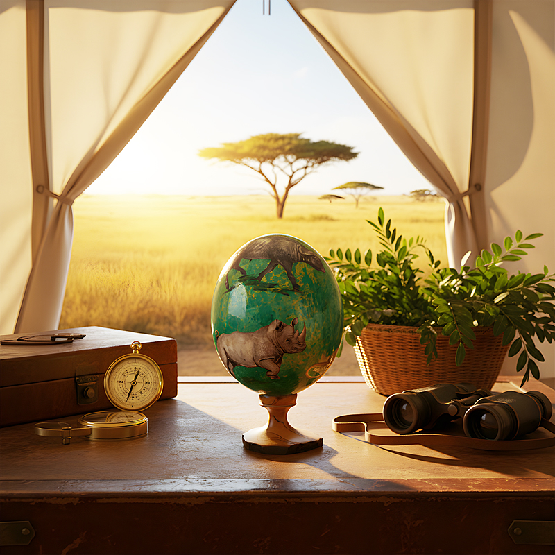 Majestic Africa Ostrich Egg on Olive Wood Stand