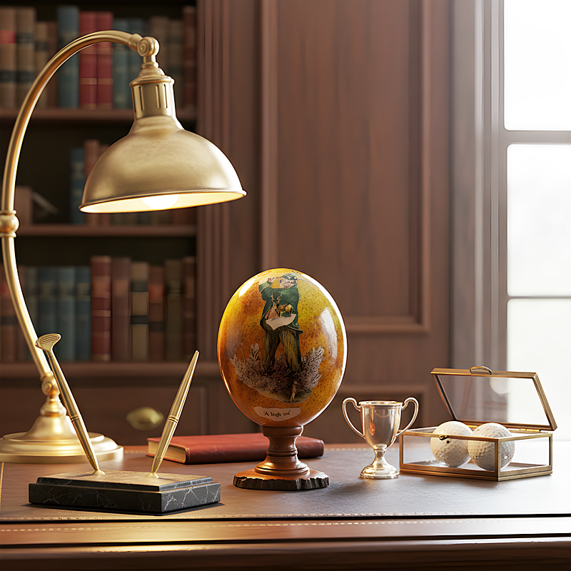 Golfer Tricks Ostrich Egg on Olive Wood Stand