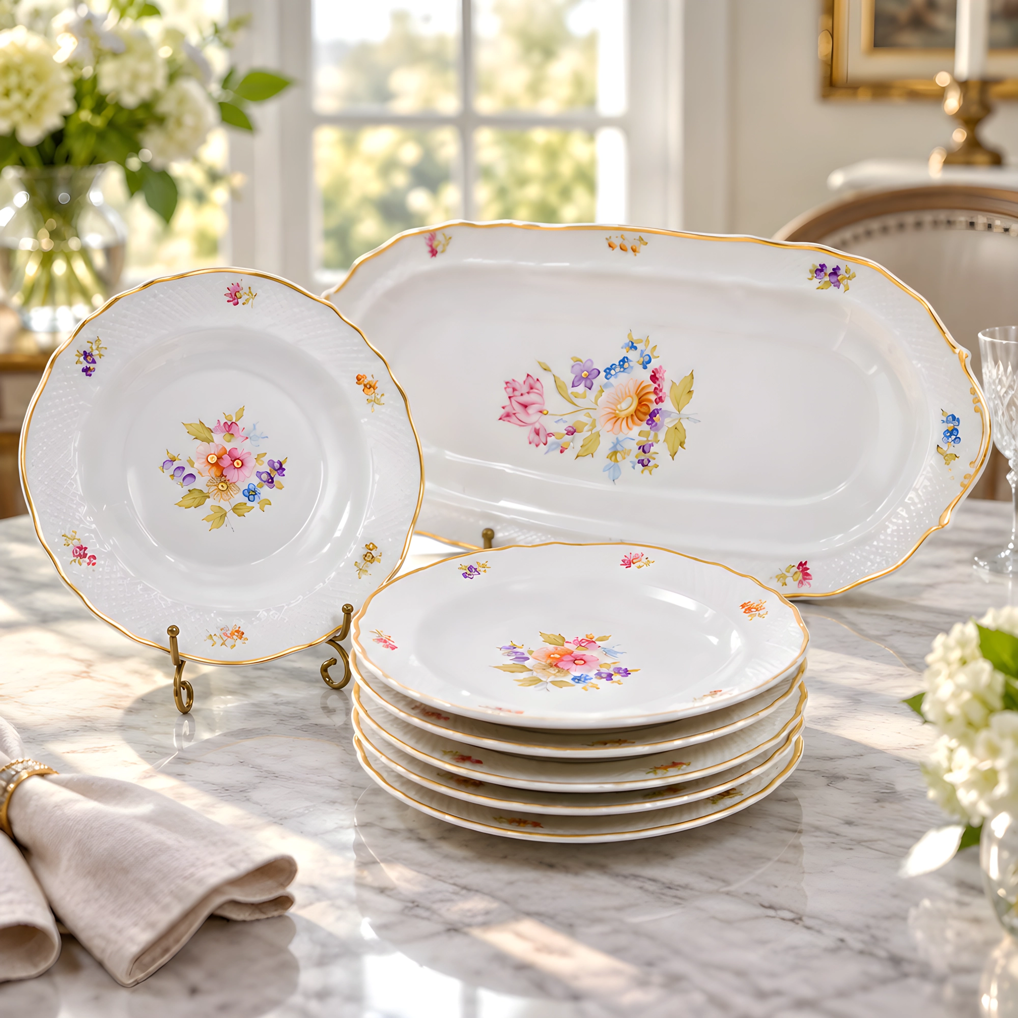 095-1781-Alba Regia Oblong Cake-02-WP Alba Regia Oblong Cake Set Hand Painted - 21 Carat Gold Accent