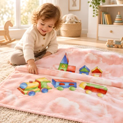 Baby Blanket Pink - Choo Choo Train