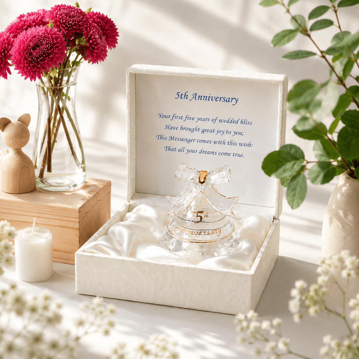 5th Anniversary Glass Bell in Gift Box 5th Anniversary Glass Bell in Gift Box - Image 1