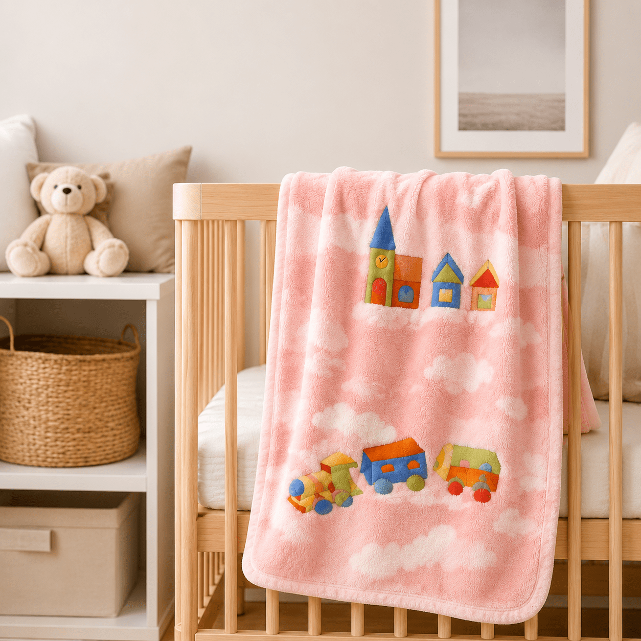 Baby Blanket Pink – Choo Choo Train Baby Blanket Pink - Choo Choo Train - Image 1