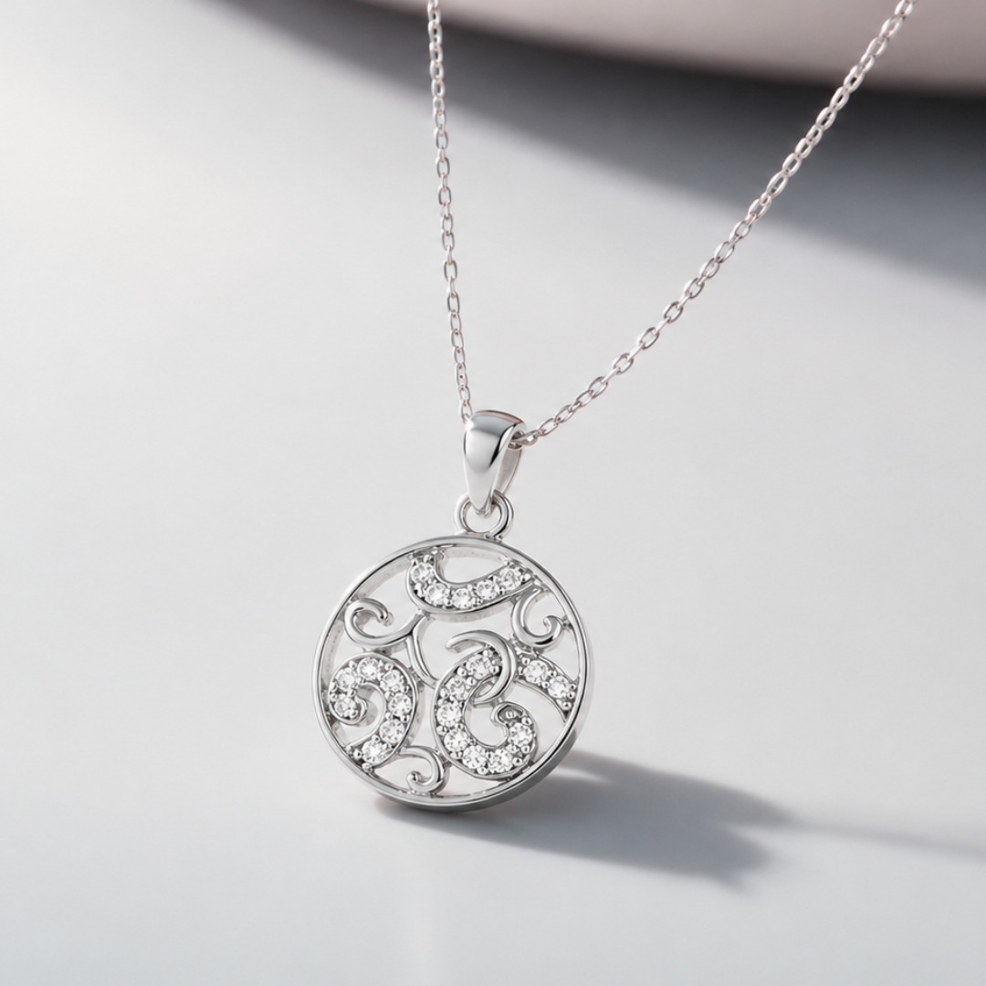 CZ Clear Silver Pendant – Sterling silver 18″ snake chain CZ Clear Silver Pendant - Sterling silver 18" snake chain - Image 1