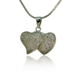 Double Heart Silver CZ Pendant