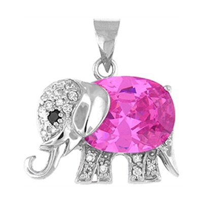 Pink Elephant Silver Pendant