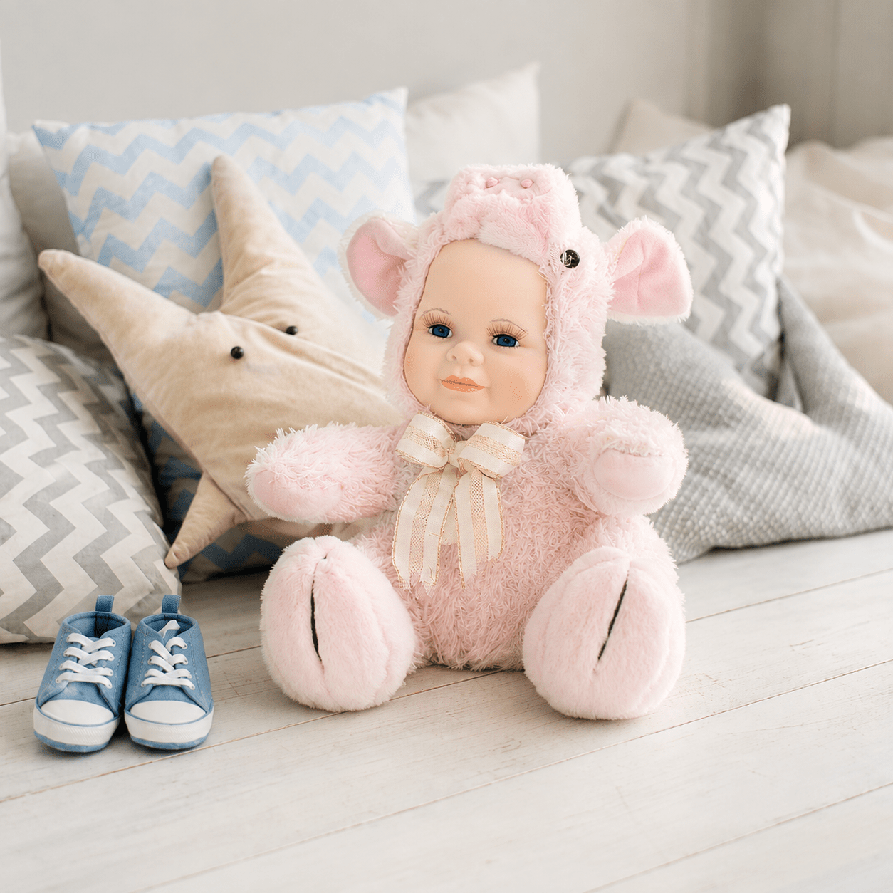 Porcelain Face Doll – Pink Piggy Porcelain Face Doll - Pink Piggy - Image 1