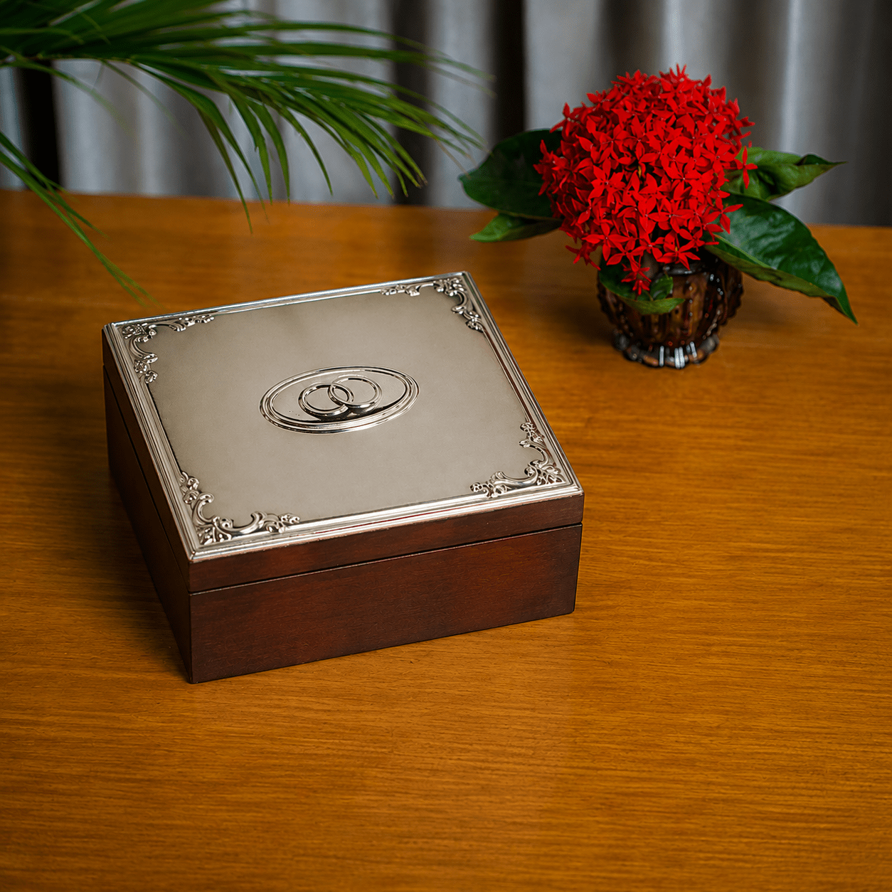 Red Wood Silver Badge Keepsake Box Red Wood Silver Badge Keepsake Box - Image 1