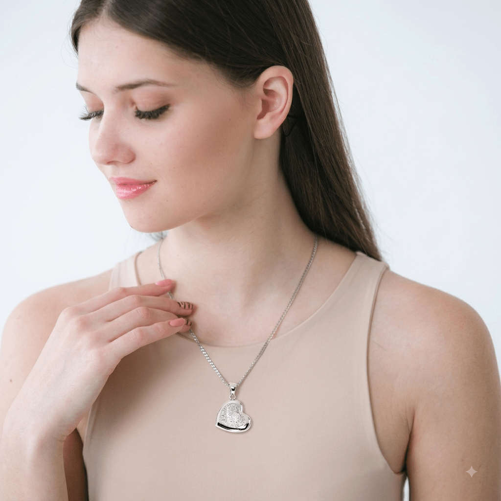 Silver Heart CZ Pendant – 20” Silver Snake Chain Silver Heart CZ Pendant – 20” Silver Snake Chain - Image 1