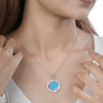 Silver Pendant Blue Topaz CZ - silver 20" snake chain included