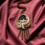 Steampunk Art Moon Brooch Pendant - Designer Jewelry