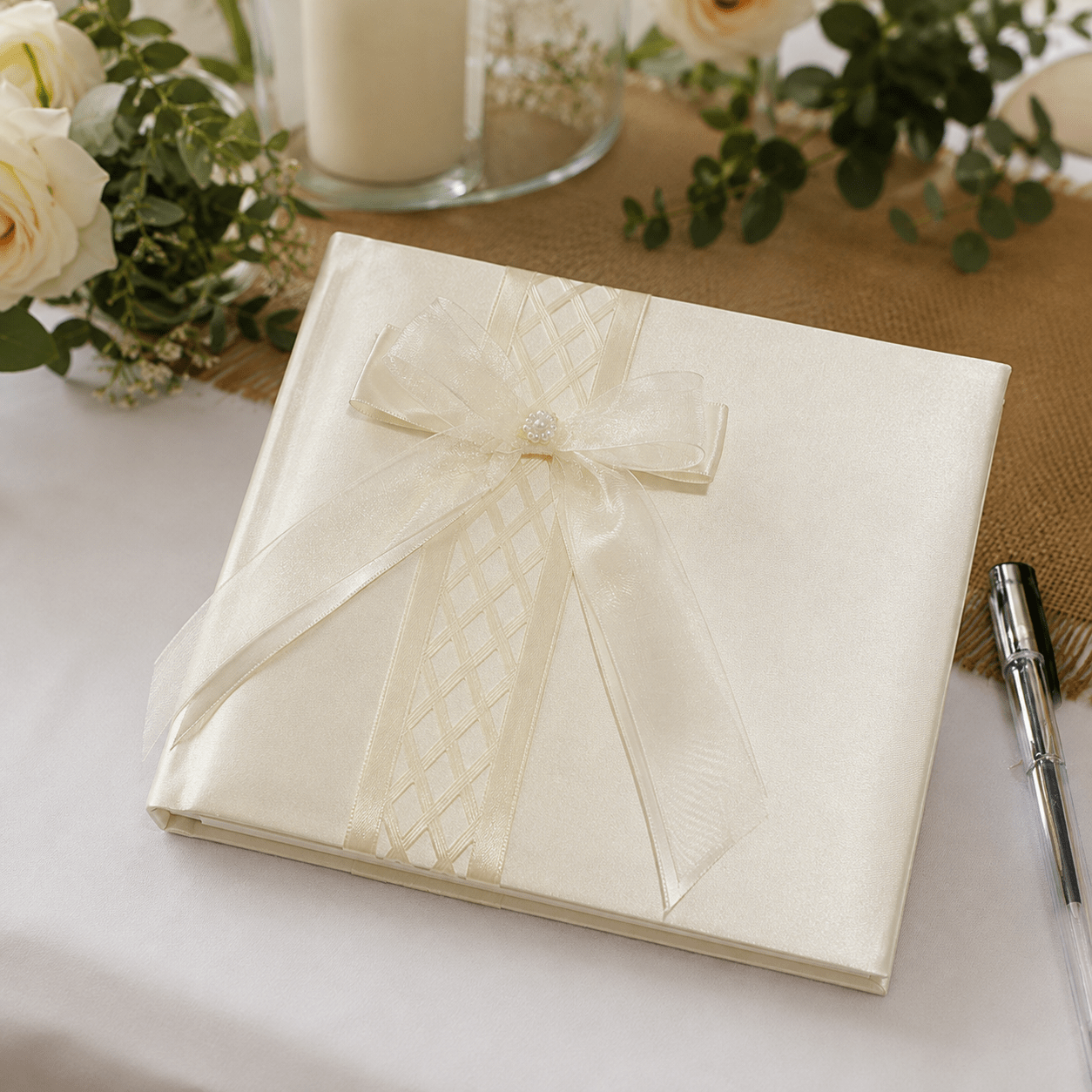 Wedding Guest Book – Lattice design Ivory Wedding Guest Book - Lattice design Ivory - Image 1