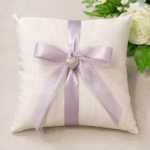 Wedding Ring Pillow with glittering heart pendant and orchid ribbon