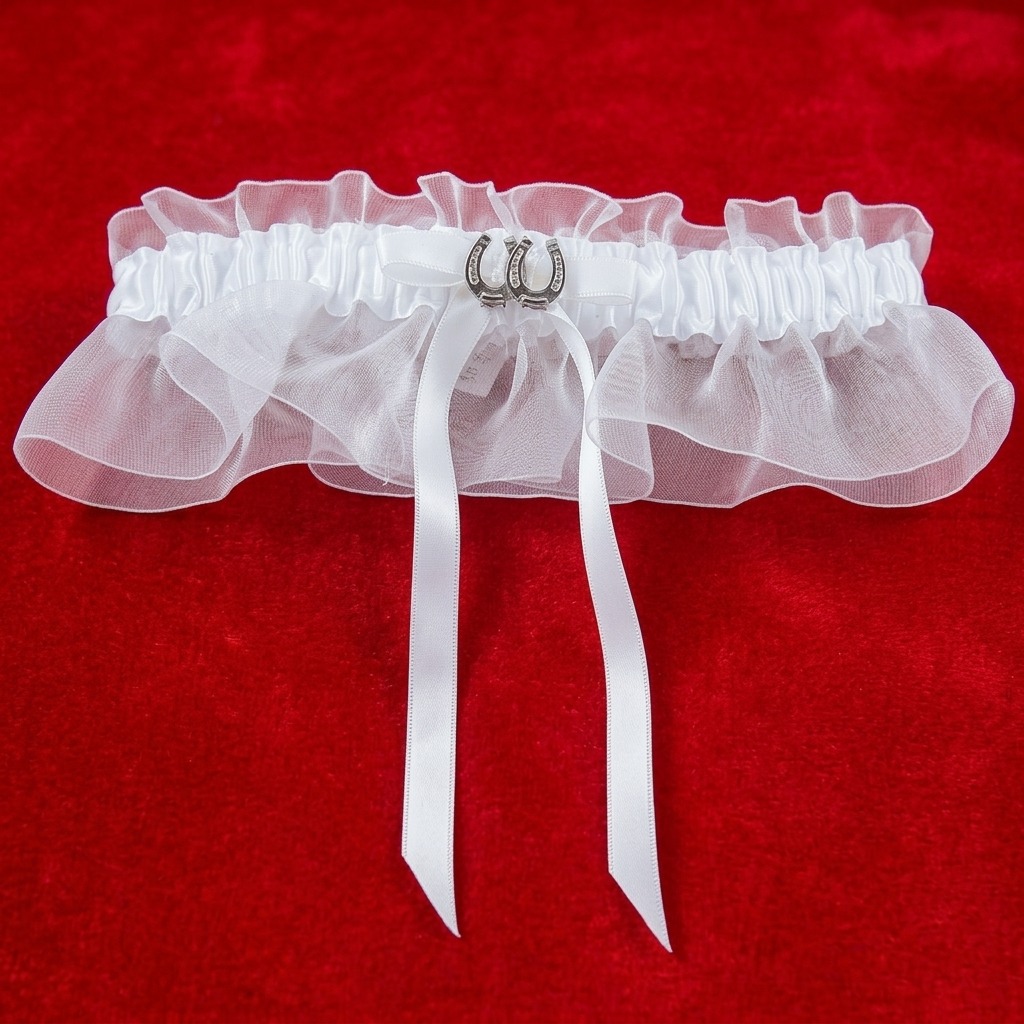 Western White Horseshoe Wedding Garter Western White Horseshoe Wedding Garter - Image 1