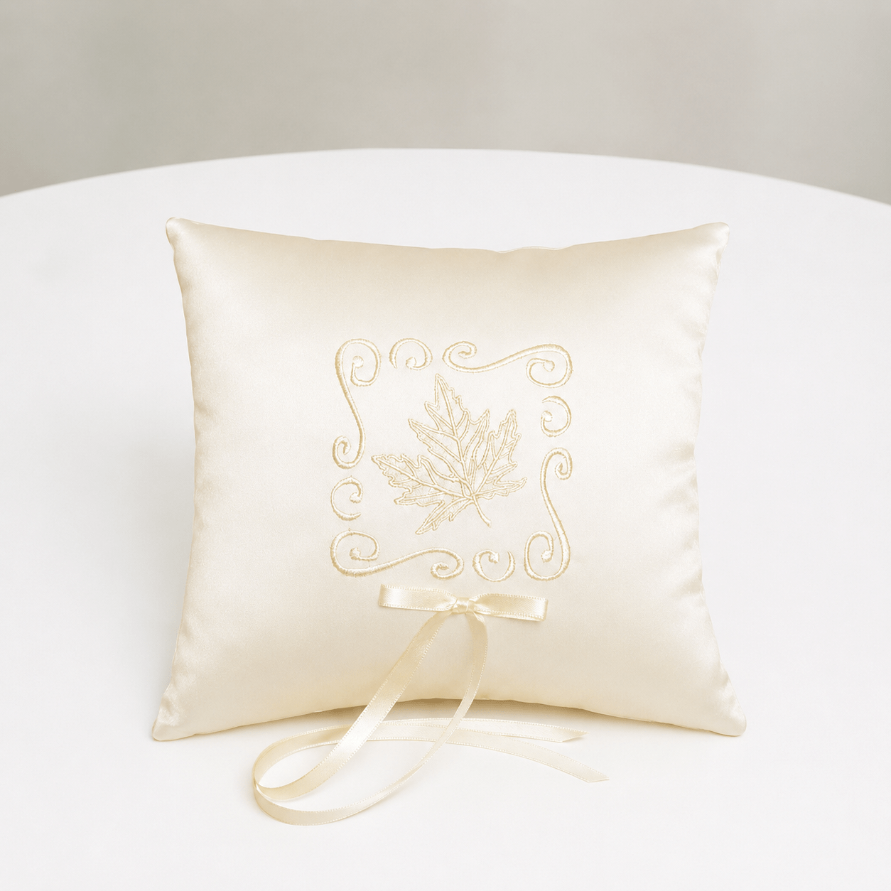 Ivory Leaf Design Wedding Ring Bearer Pillow Ivory Leaf Design Wedding Ring Bearer Pillow - Image 1