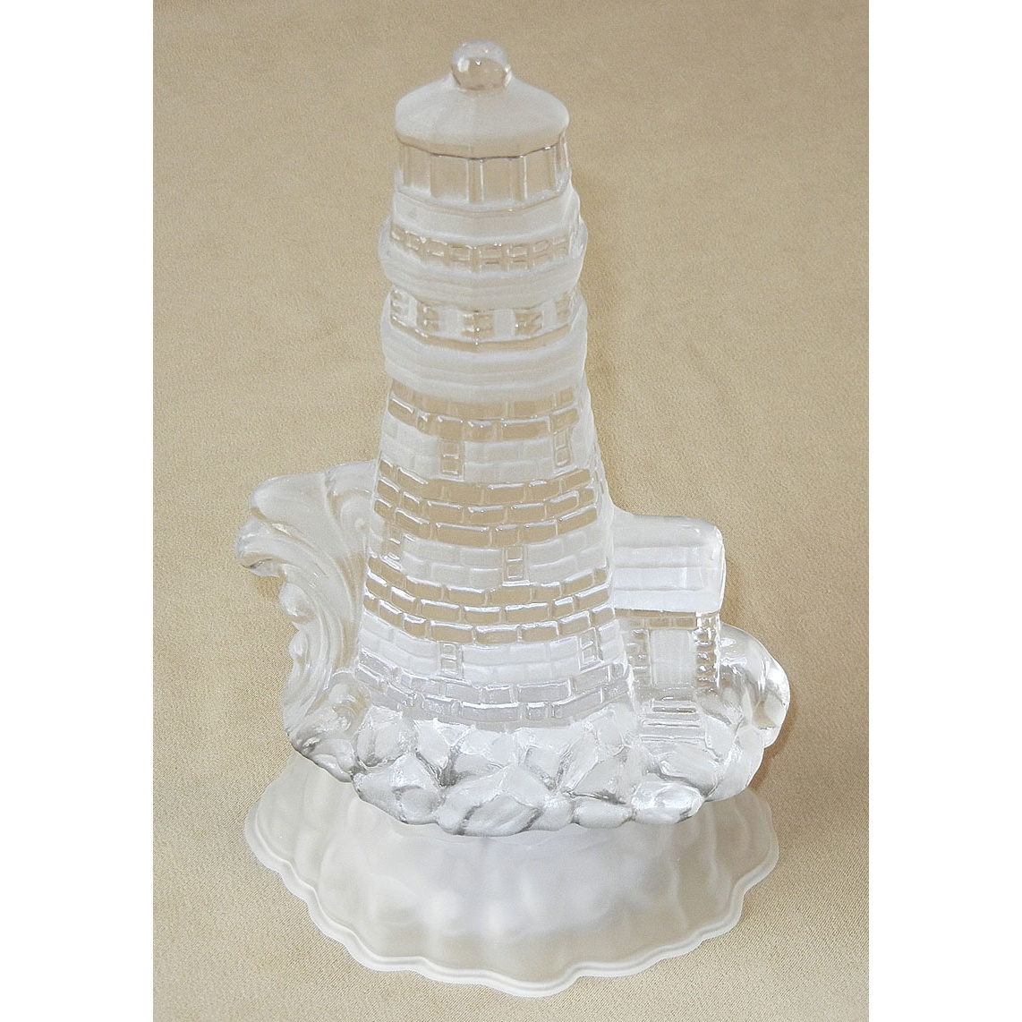 010-CT7262VH3595_1_3.jpg Lighthouse With Lit Up Base Glass Block Figurine - Image 1