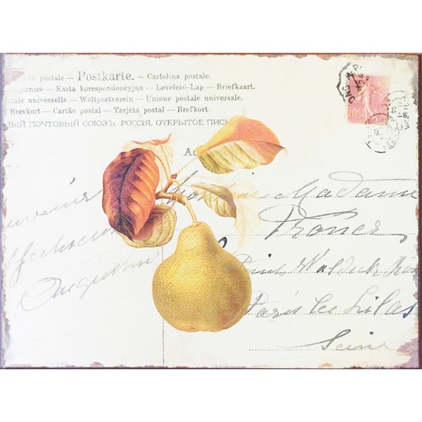 015-27-120_3-LG.jpg Metal Signs - Vintage multilingual Postcard with Pears - Image 1