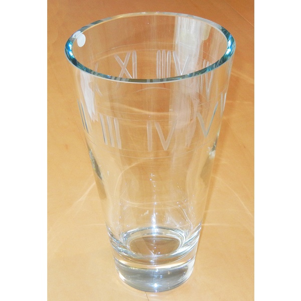 015-H300_3-LG.jpg Contemporary Glass Vase with Roman Numbers - Image 1