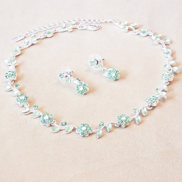 019-L786A_3-LG.jpg Floral Green Crystal Choker - Maya Fashion Jewellery - Image 1