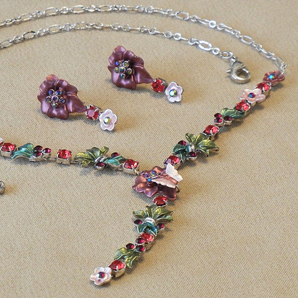 025-NS5886B_3-LG.jpg Floral Dusty Fuchsia Necklace - Fashion Jewellery - Image 1