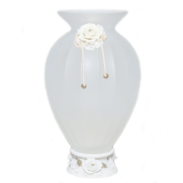 040-FR13627_3-LG.jpg Italian Murano Vase Milky Glass- Rose decal - Image 1