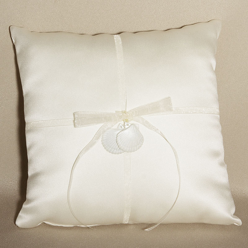 047-10785_3.jpg Seashell Design Ivory Wedding Ring Bearer Pillow - Image 1