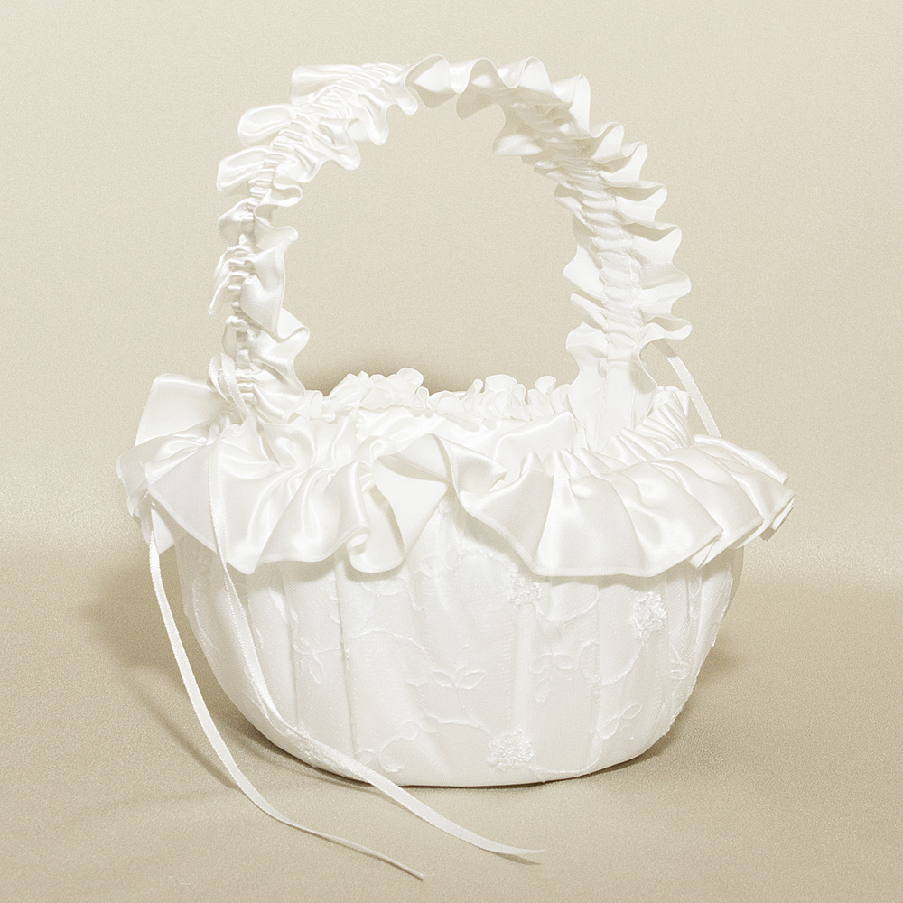 047-71950WHT_3.jpg Wedding Flower Basket - Embroidered Satin - Image 1