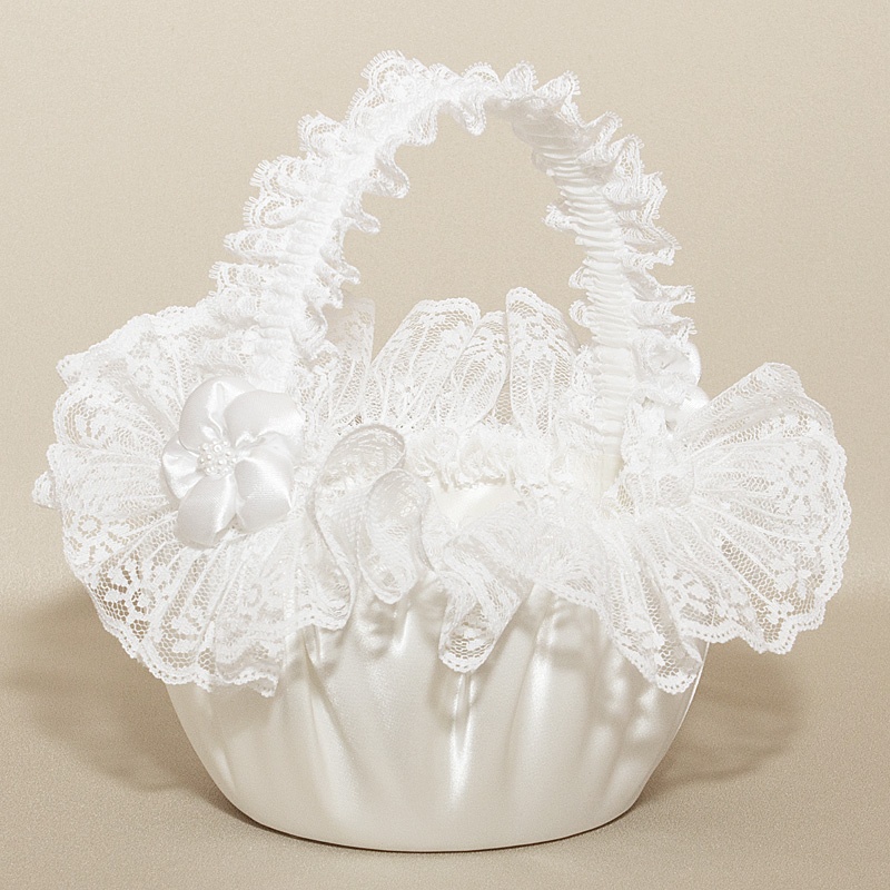047-89401WHT_31.jpg Wedding Flower Girl Basket - Puffed Satin Flower - Image 1