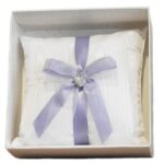 Wedding Ring Pillow with glittering heart pendant and Iris ribbon