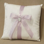 Wedding Ring Pillow with glittering heart pendant and orchid ribbon