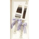 Wedding Knife Server Set with heart pendant and Iris ribbon