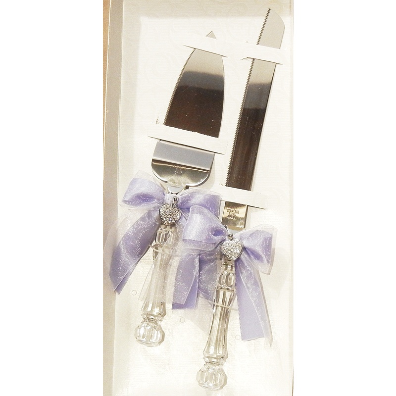 054-108996_31_0.jpg Wedding Knife Server Set with heart pendant and Iris ribbon - Image 1