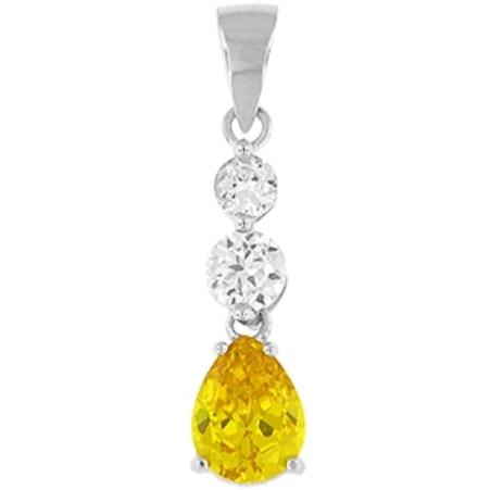 066-PZ528Y-3.jpg Three-Stone Silver Pendant with Yellow CZ - Image 1