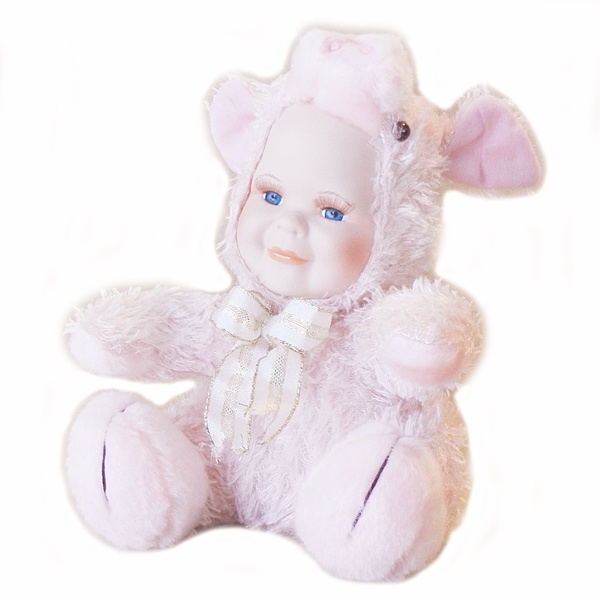068-1061B_3-LG.jpg Porcelain Face Doll - Pink Piggy - Image 1