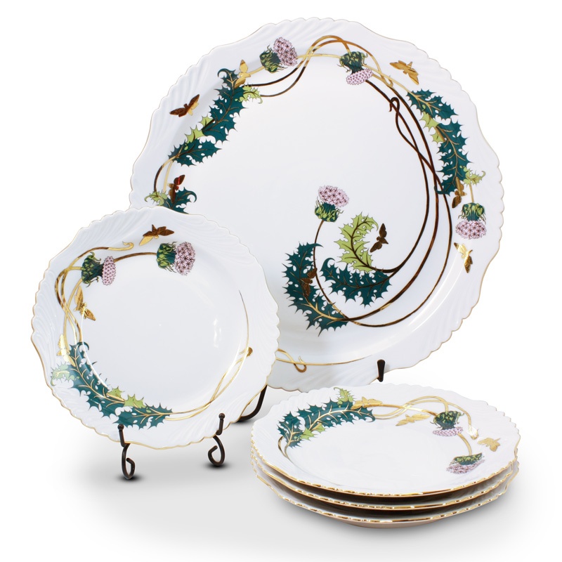 095-HOC-2314-LG.jpg Thistle Design Porcelain Dessert Set – 21 Carat Gold Accent - Image 1