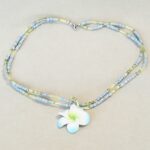 Blue Shell Chain Necklace with Flower Pendant
