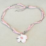 Pink Shell Chain Necklace with Flower Pendant