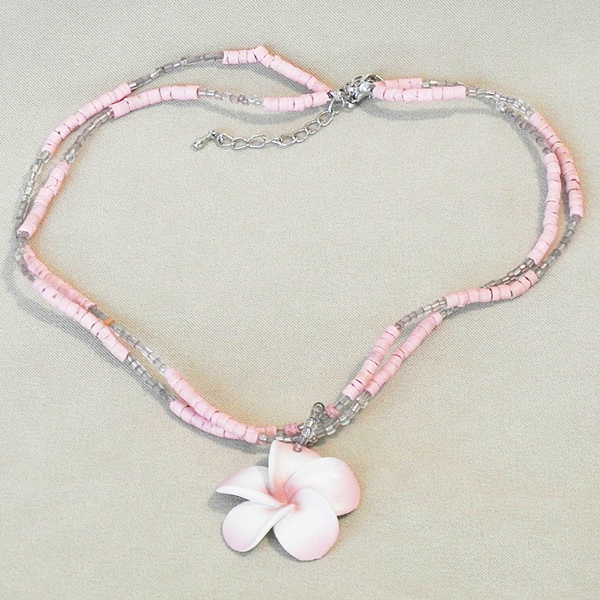 127-F1112P_3-LG.jpg Pink Shell Chain Necklace with Flower Pendant - Image 1