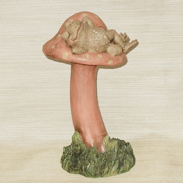 136-UMT6089216_3-LG.jpg Sun tanning Frog Toadstool Garden Stake - Whimsical Garden Decor - Image 1