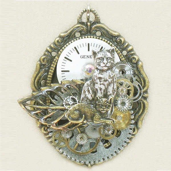 Steampunk Art Cats Brooch