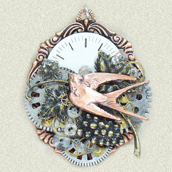 159-Brooch-Swallow1_3-LG.jpg Steampunk Art Swallow Brooch Pendant - Designer Jewellery - Image 1